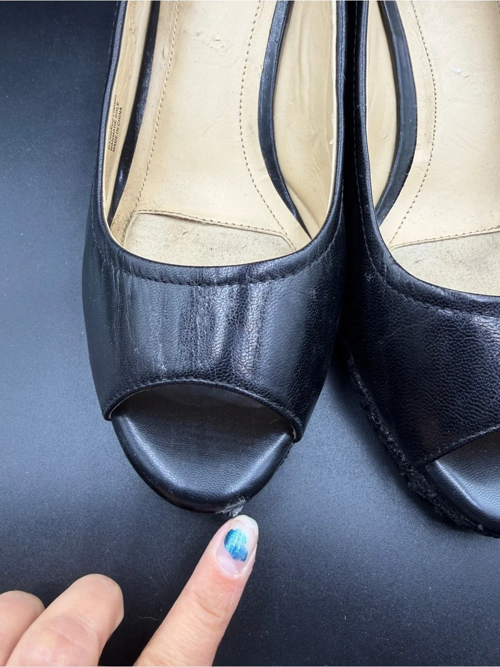 Alex Marie Women’s Black Peep-Toe Wedge Heels